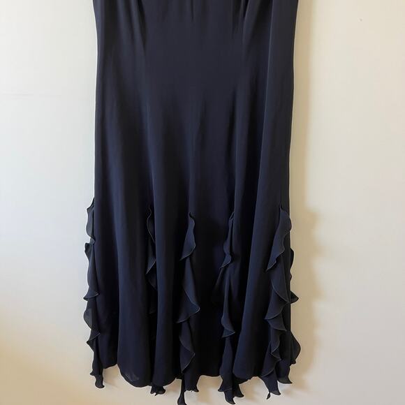 Escada Black Silk Ruffle Fringe V Neck Maxi Dress Formal Gown Womens 42 Large - Picture 10 of 15